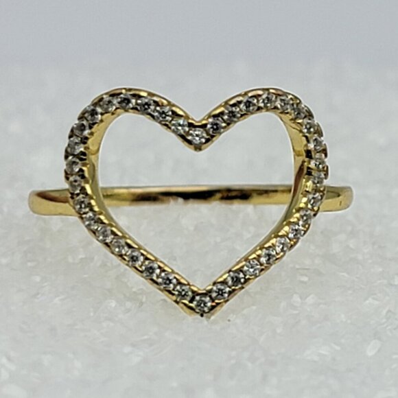 Heart Ring Size 8 Clear Cubic Zirconia Gold Plate r Sterling Silver IBB CN 925 - Picture 2 of 12